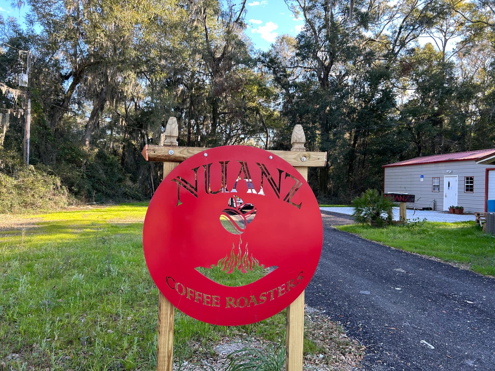 Nuanz Coffee Roasters storefront sign in Yulee, Florida