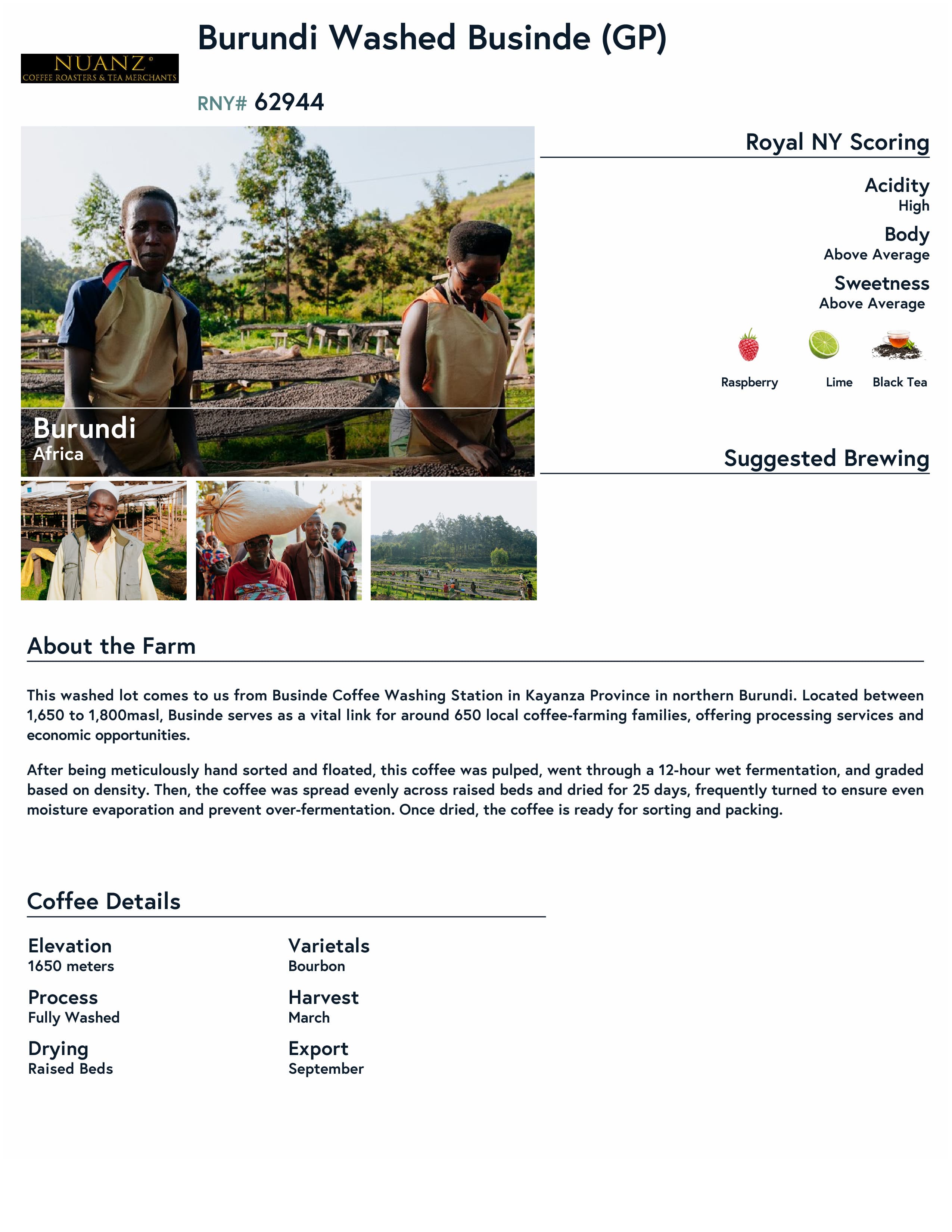 BurundiI Washed Businde product information